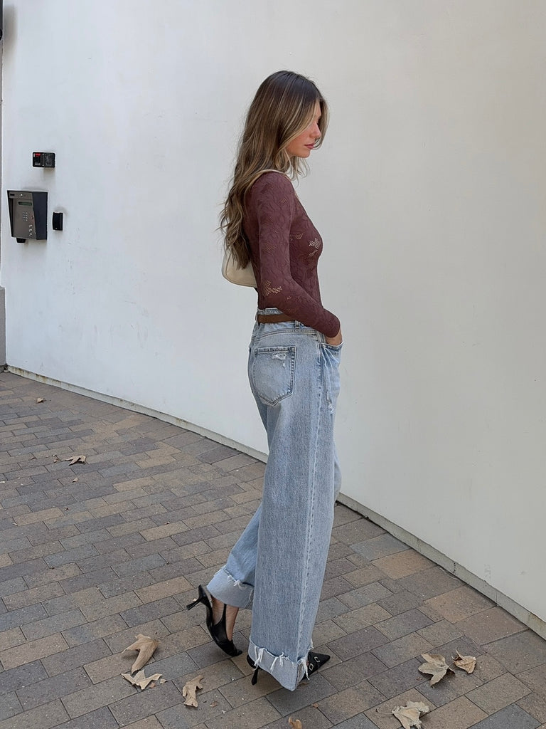 Loni Long Sleeve Bodysuit in Espresso