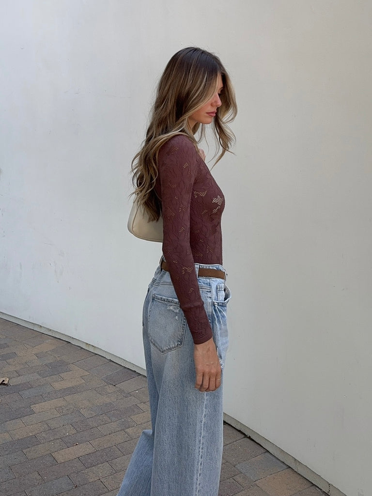 Loni Long Sleeve Bodysuit in Espresso
