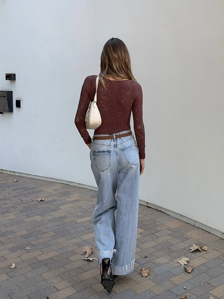 Loni Long Sleeve Bodysuit in Espresso