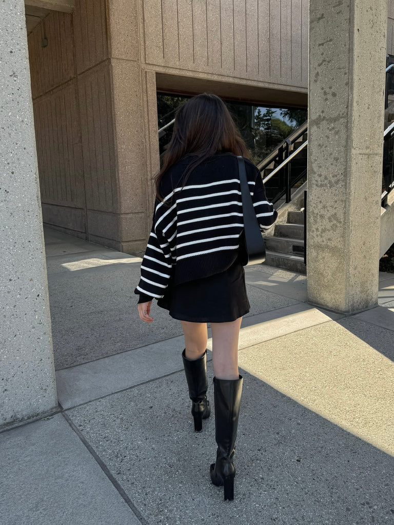 Tucker Striped Sweater in Black