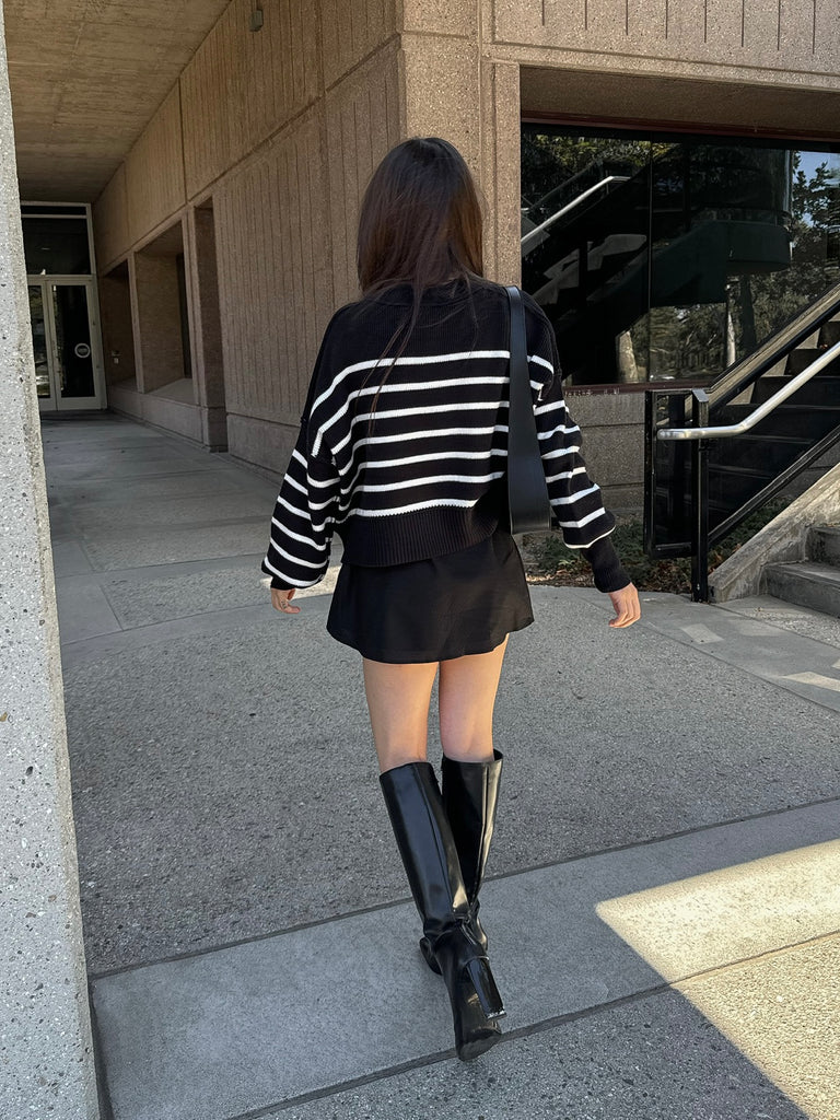 Tucker Striped Sweater in Black