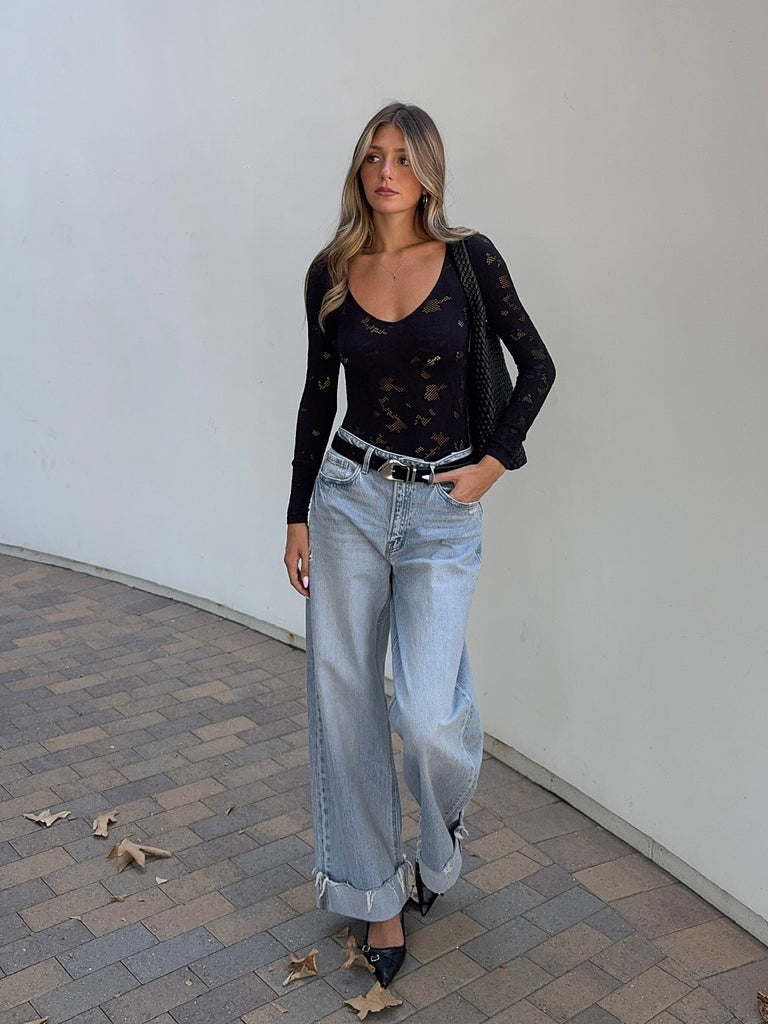 Loni Long Sleeve Bodysuit in Black