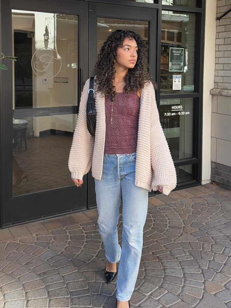 Lark Chunky Knit Cardigan in Milk Latte