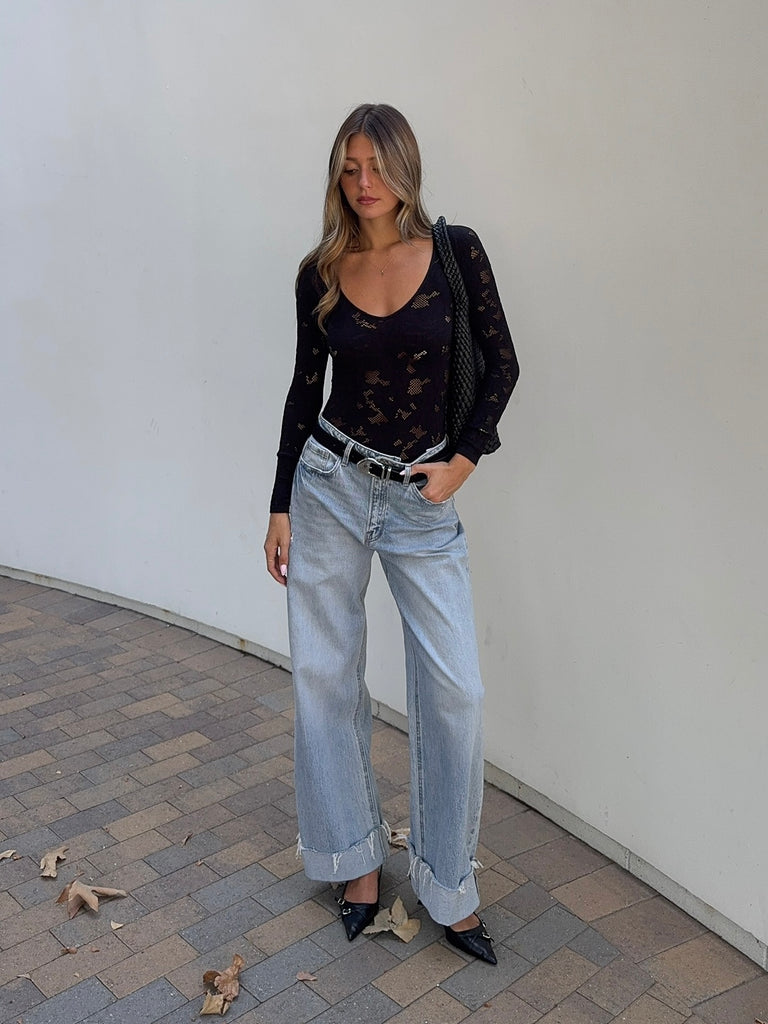 Loni Long Sleeve Bodysuit in Black