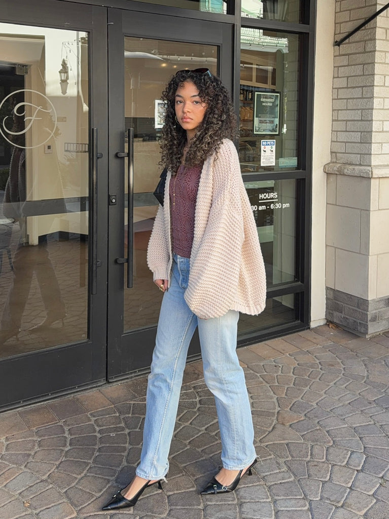 Lark Chunky Knit Cardigan in Milk Latte