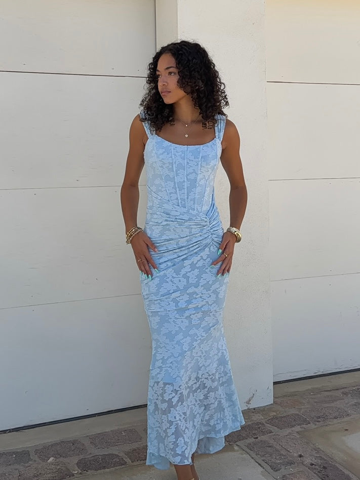 Ever After Corset Maxi Dress in Light Blue