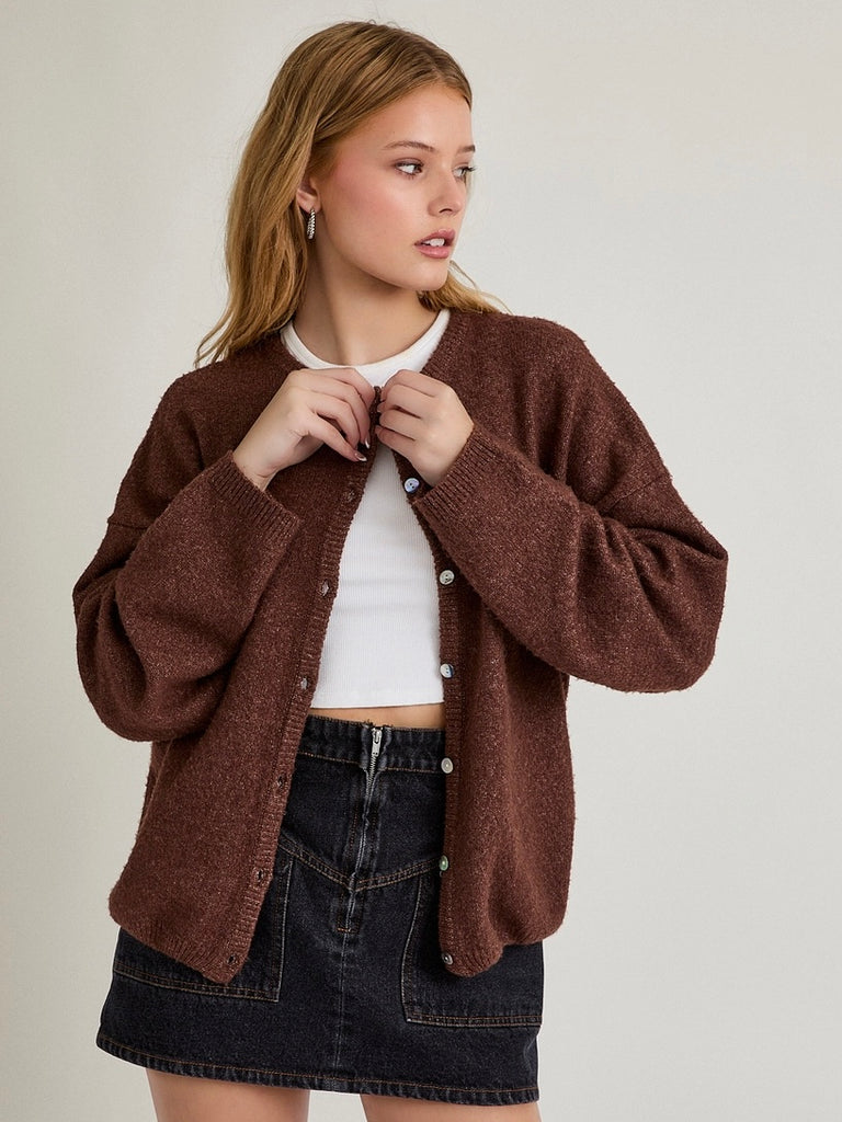 Doyle Button Down Cardigan in Coffee