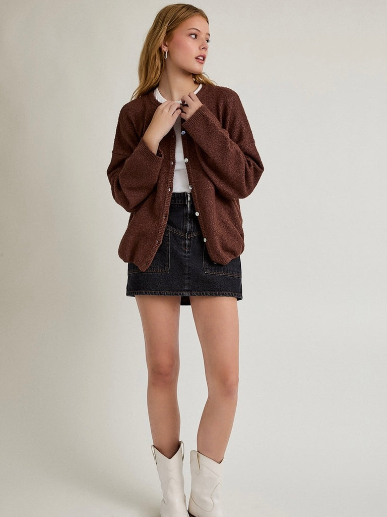 Doyle Button Down Cardigan in Coffee