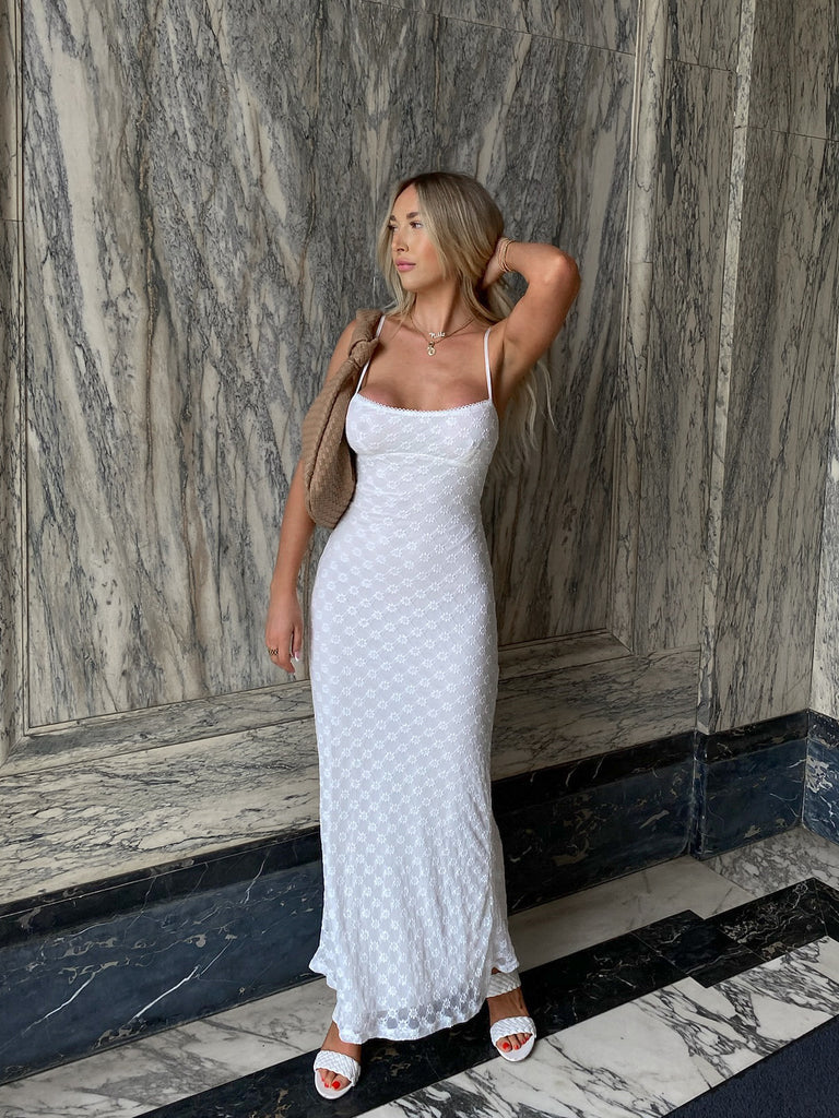 Fall into Place Maxi Dress in White