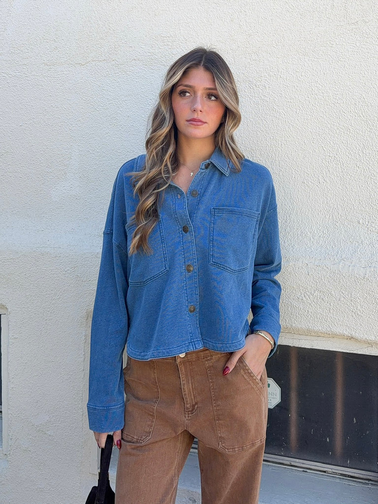 All Day Cropped Knit Jacket in Vintage Indigo by Z SUPPLY