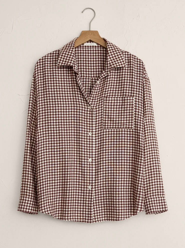 River Plaid Button Up in Chocolate Cherry by Z SUPPLY