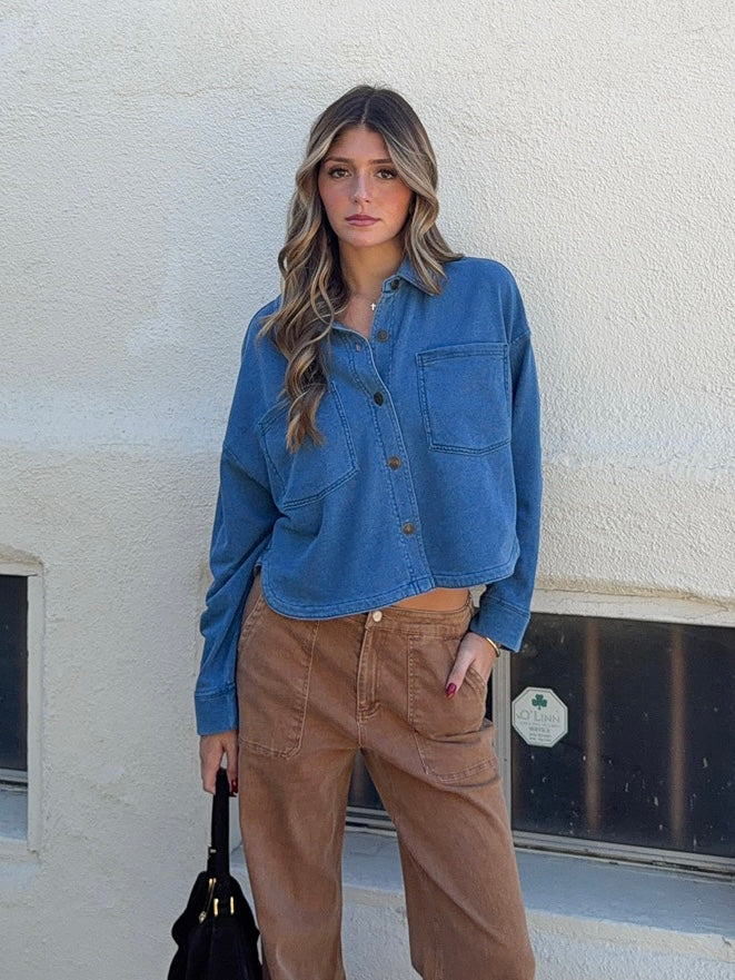 All Day Cropped Knit Jacket in Vintage Indigo by Z SUPPLY