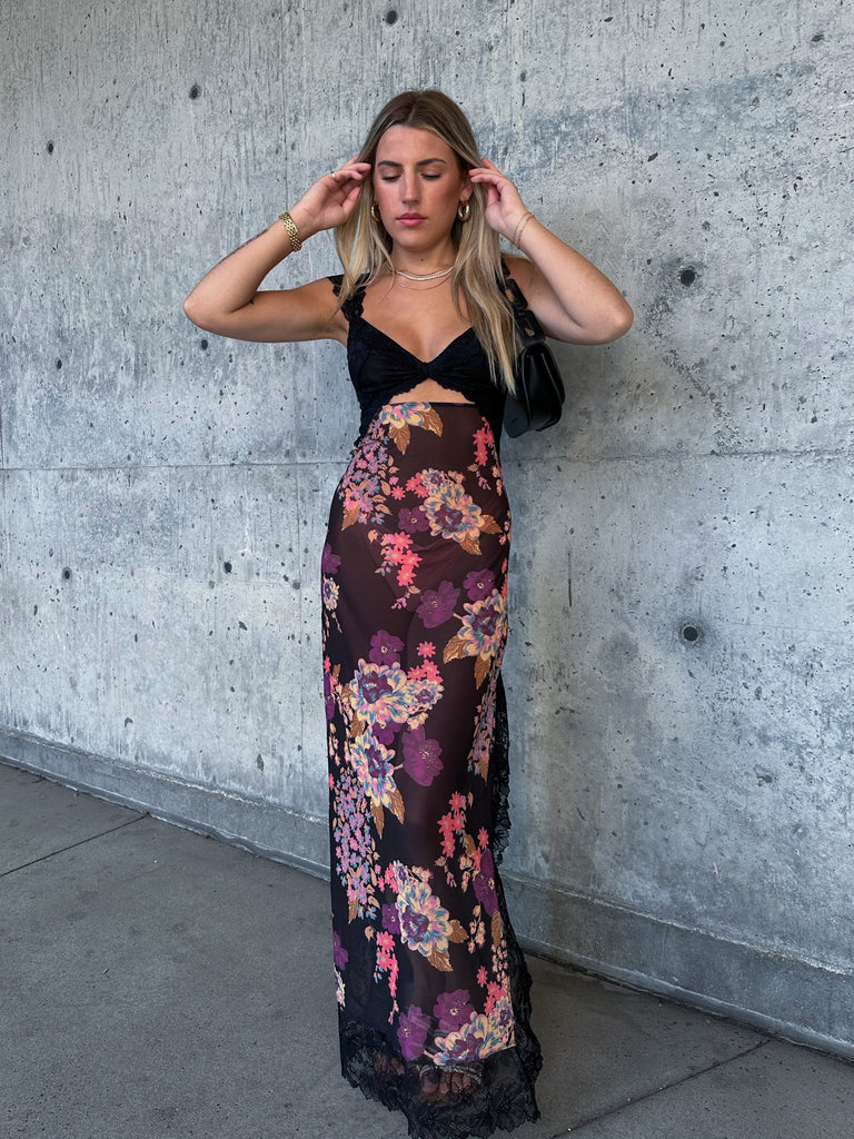 Suddenly Fine Maxi Slip Dress in Black Combo by FREE PEOPLE
