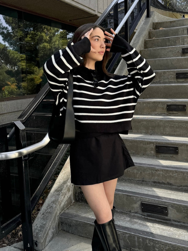 Tucker Striped Sweater in Black