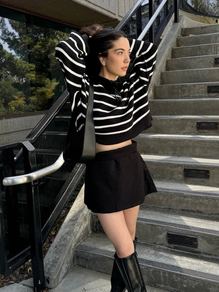 Tucker Striped Sweater in Black