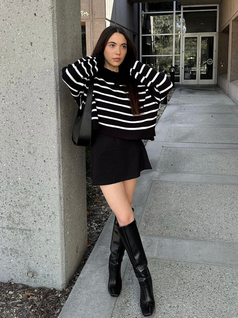 Tucker Striped Sweater in Black