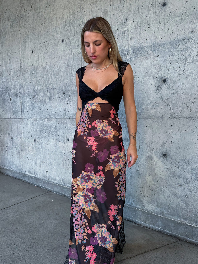 Suddenly Fine Maxi Slip Dress in Black Combo by FREE PEOPLE