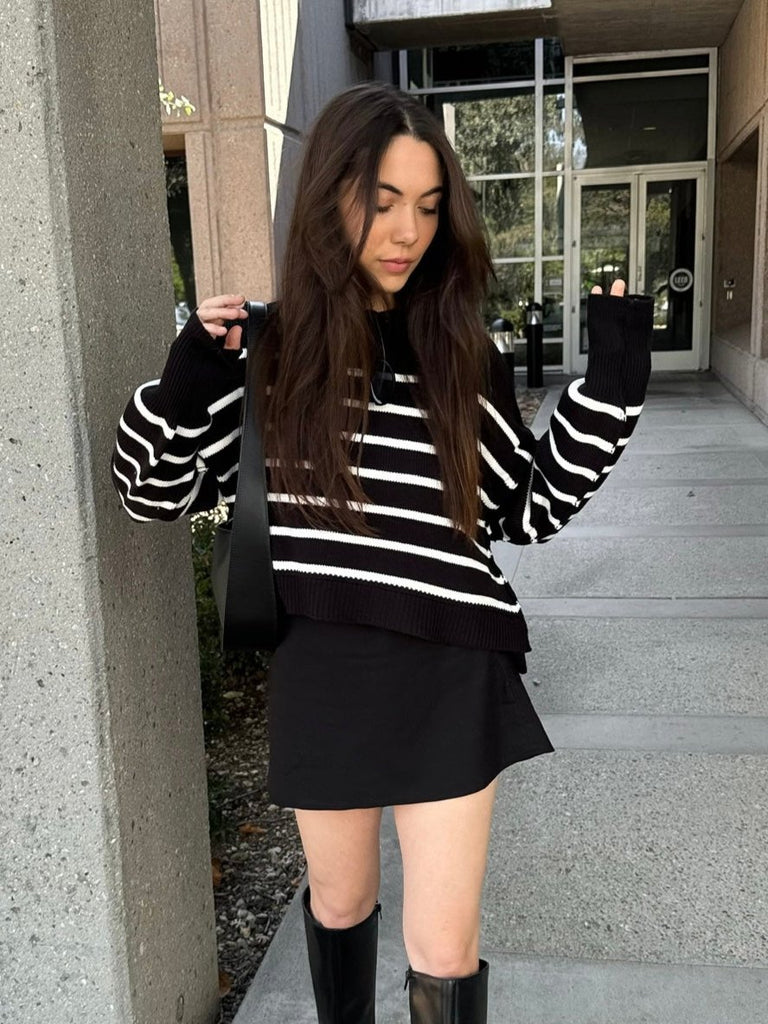 Tucker Striped Sweater in Black