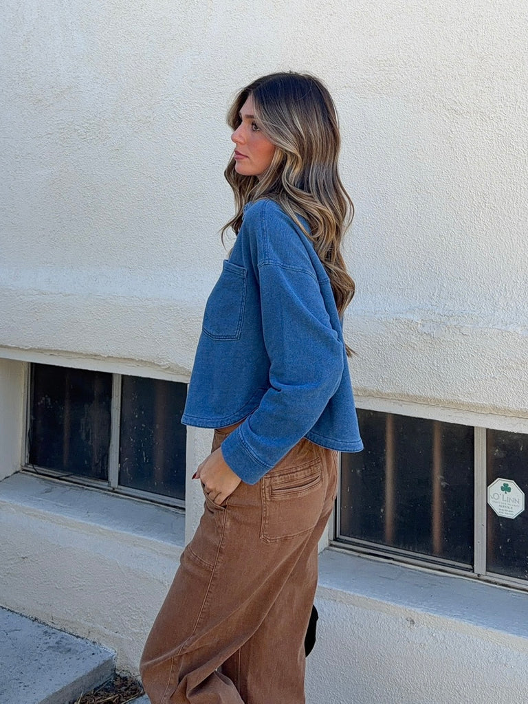 All Day Cropped Knit Jacket in Vintage Indigo by Z SUPPLY