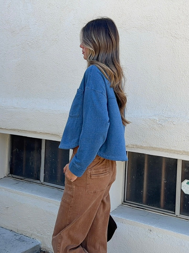 All Day Cropped Knit Jacket in Vintage Indigo by Z SUPPLY