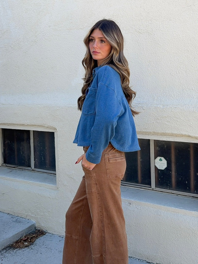 All Day Cropped Knit Jacket in Vintage Indigo by Z SUPPLY