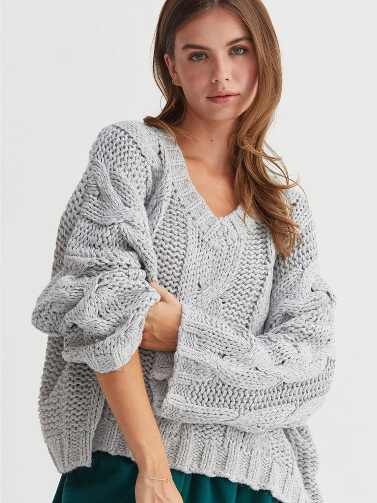 Hennsington Cable Knit Sweater in Grey