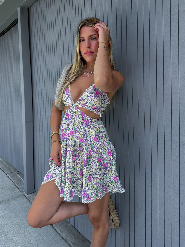 This is Love Cut Out Dress in Floral Mix