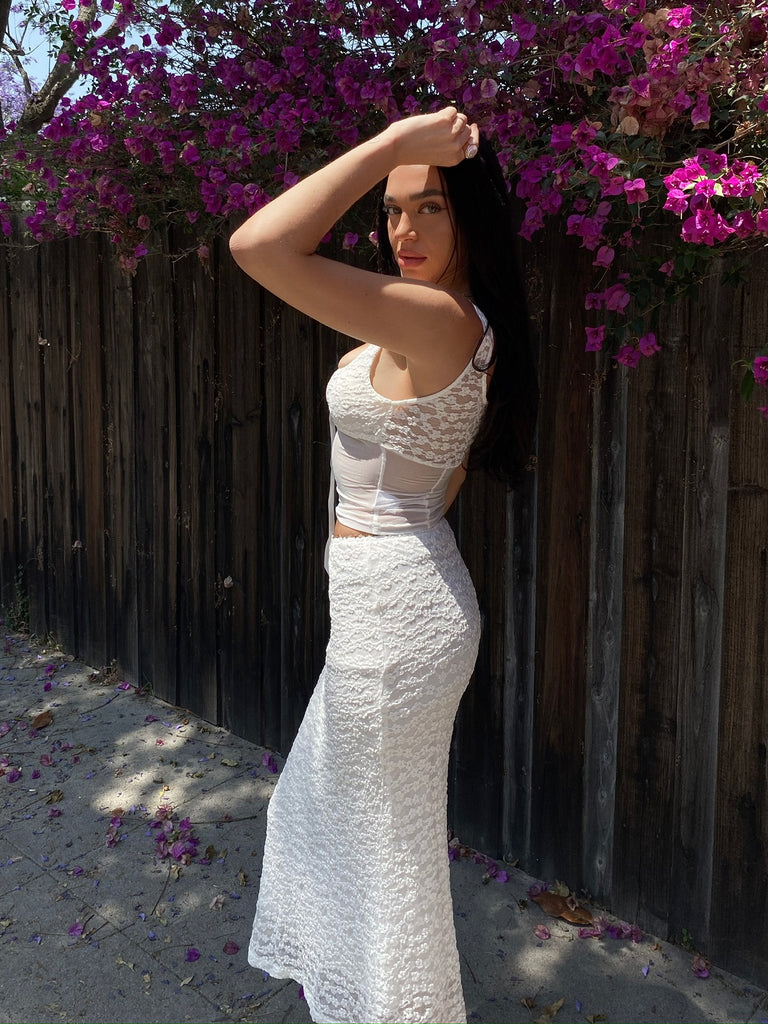 Serene Lace Midi Skirt in White