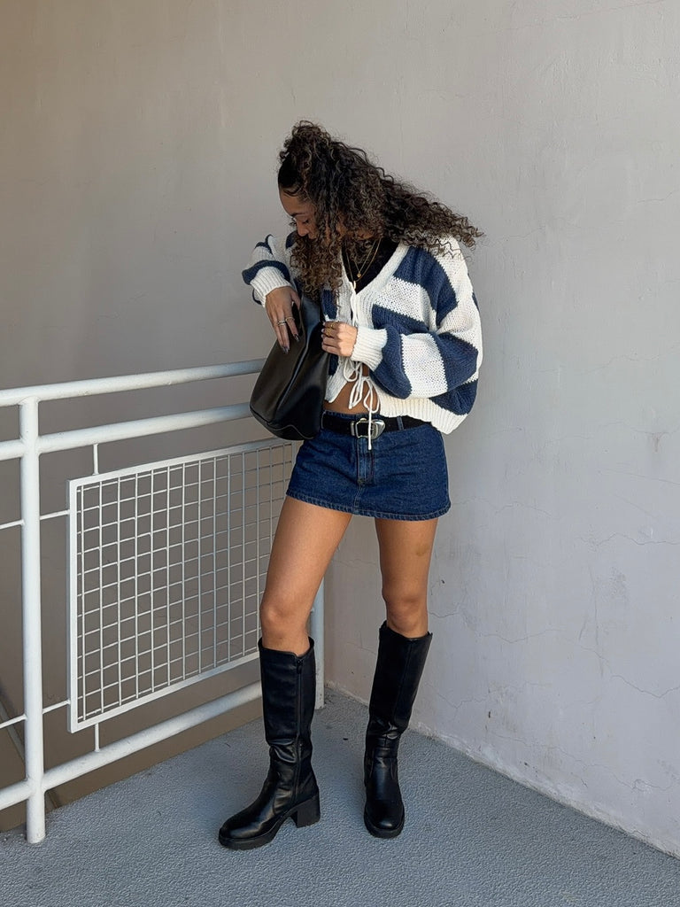 Brode Striped Cardi in Navy