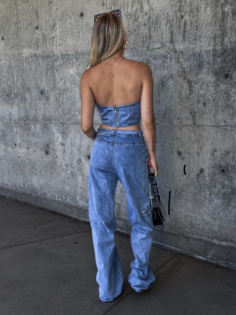 Nova Strapless Top in Denim