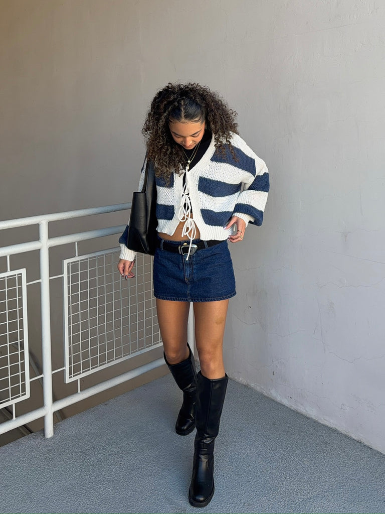 Brode Striped Cardi in Navy