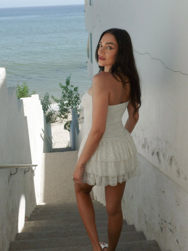 Rosemary Lace Mini Dress in Ivory