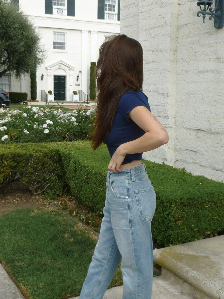 Jane Pointelle Tee in Navy