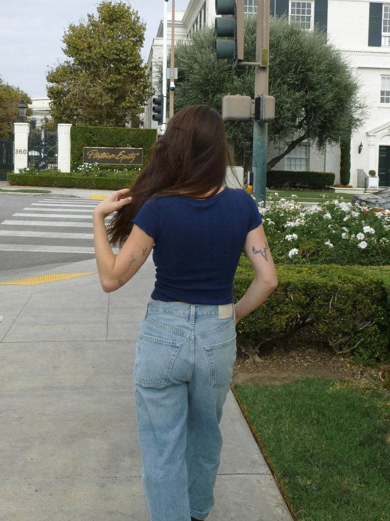 Jane Pointelle Tee in Navy