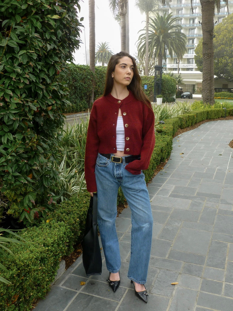 Myrtle Button Down Cardigan in Wine