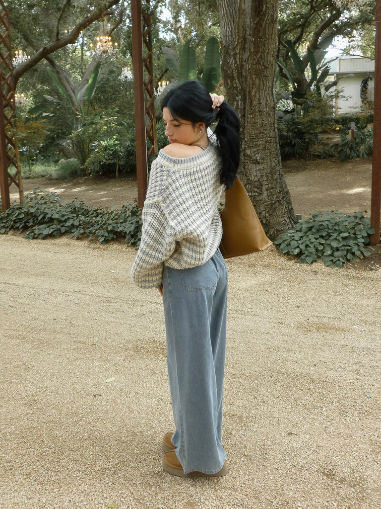 Blakely Striped Sweater in Pale Blue