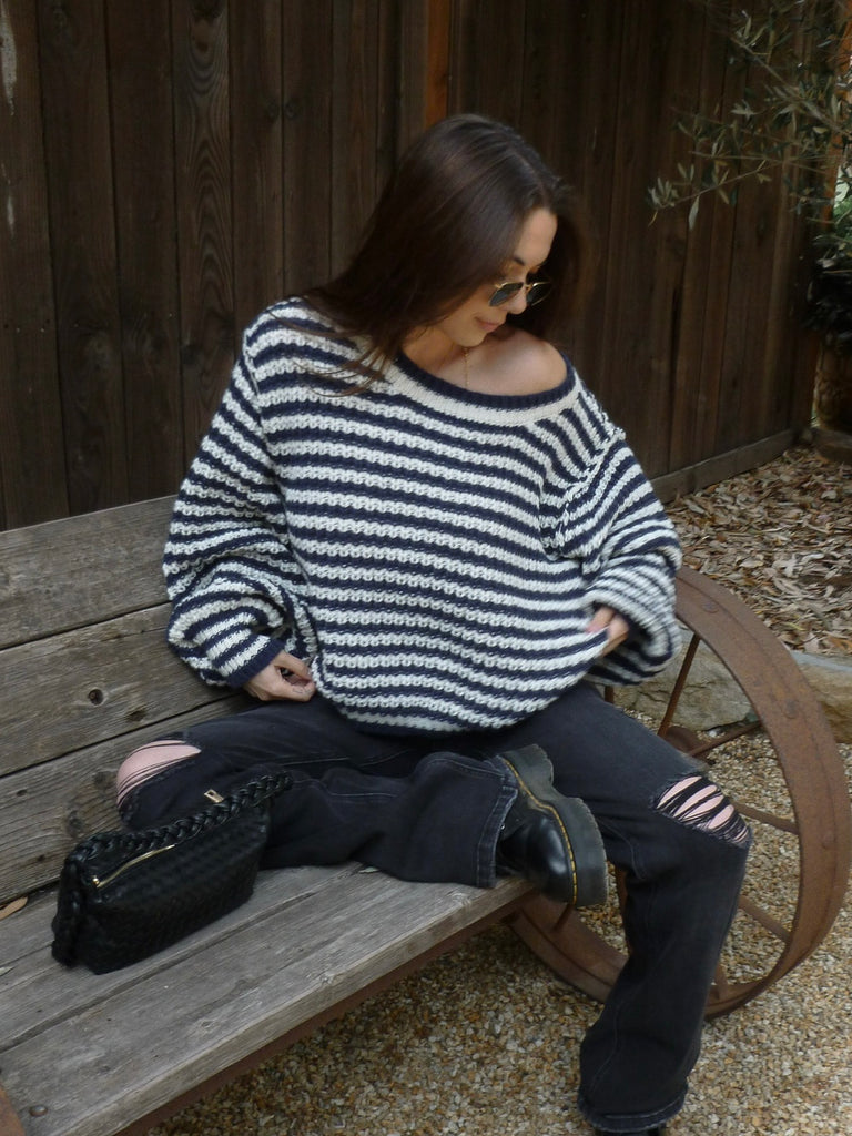 Blakely Striped Sweater in Navy