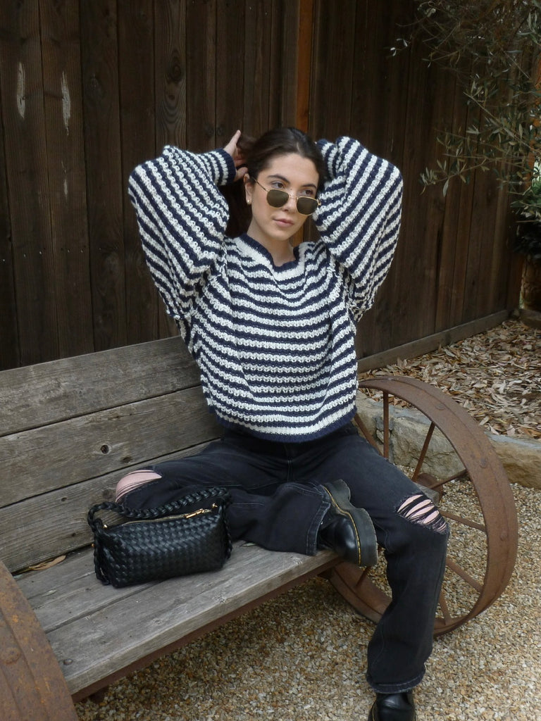 Blakely Striped Sweater in Navy