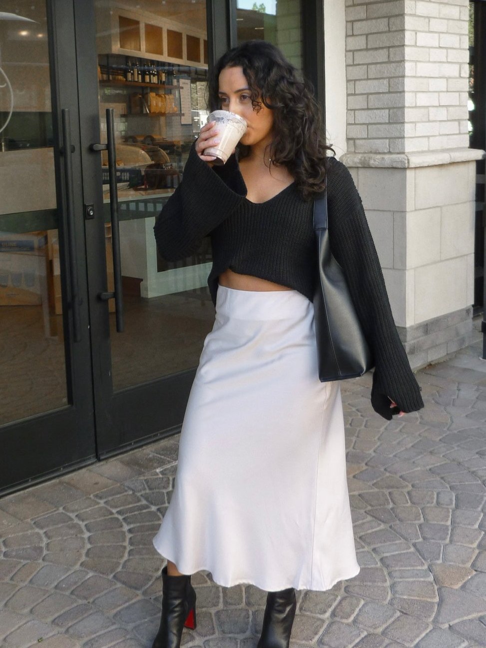 Sasha Satin Midi Skirt in Pearl | Rebel Violet