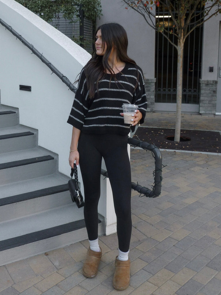 Delaney Striped Knit Top in Black