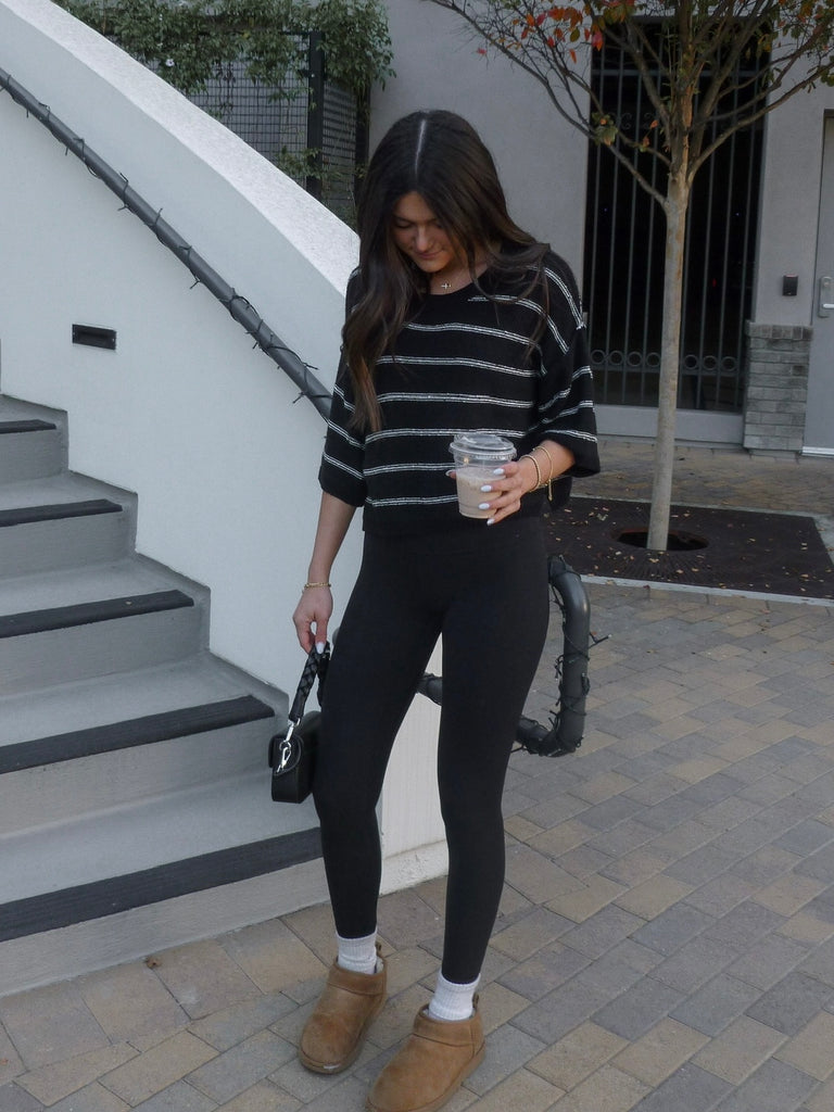 Delaney Striped Knit Top in Black