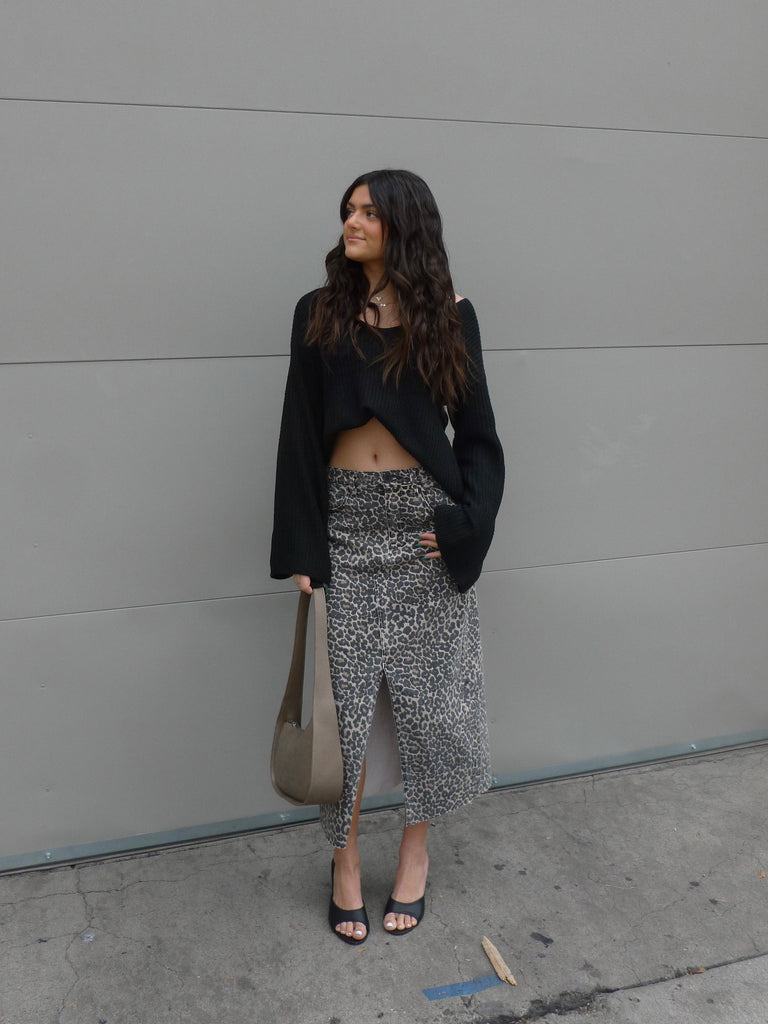 Zeplin Denim Maxi Skirt in Leopard