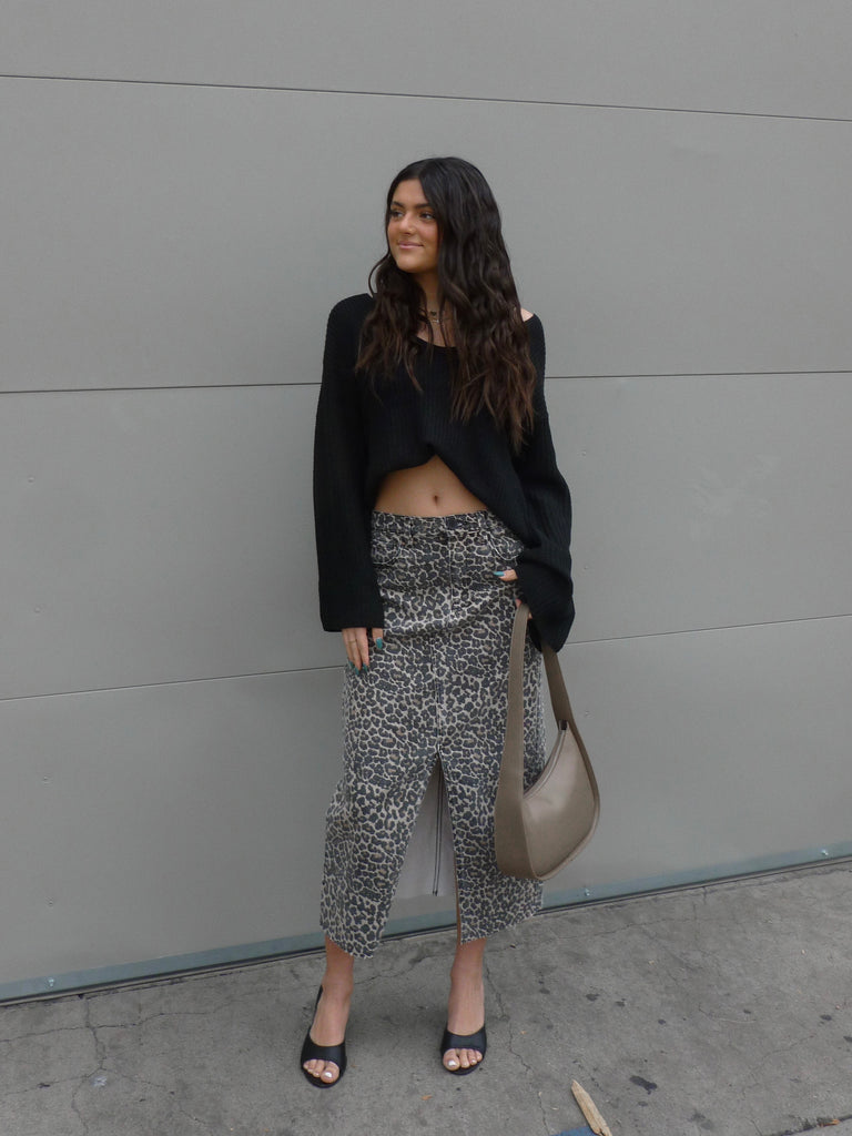 Zeplin Denim Maxi Skirt in Leopard