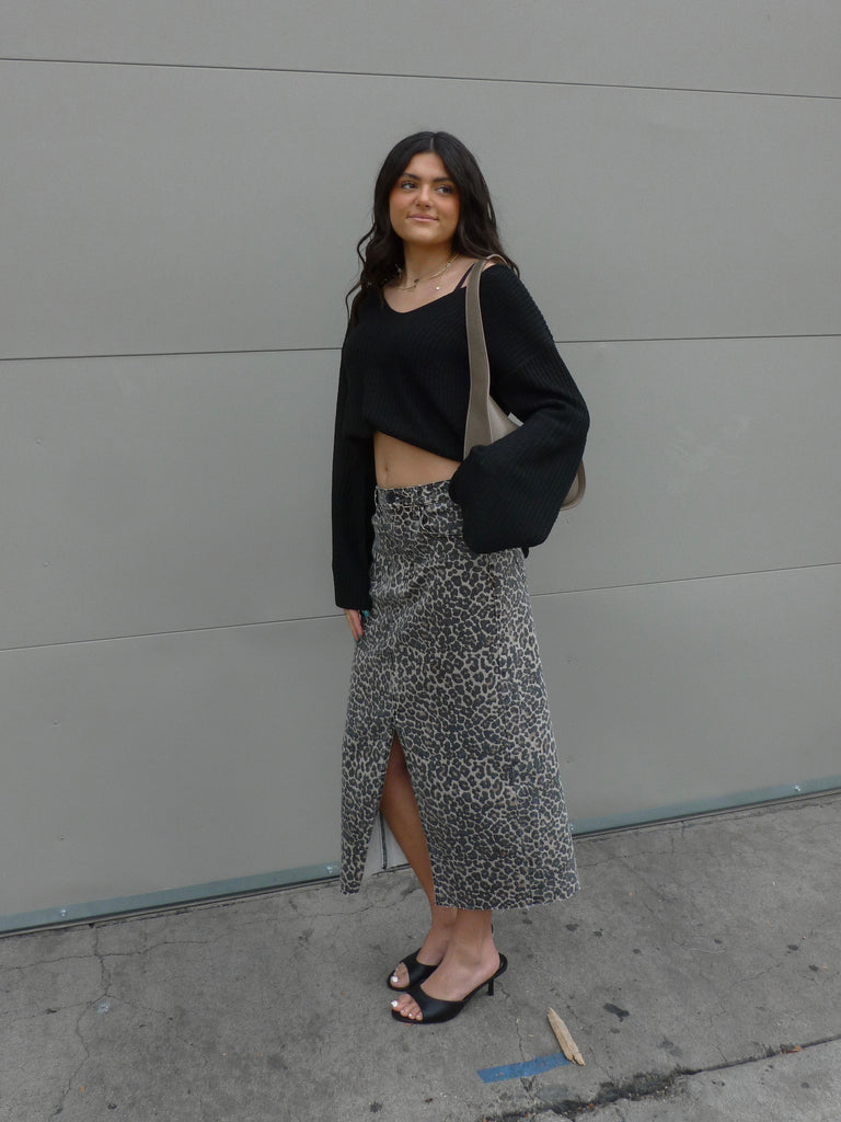 Zeplin Denim Maxi Skirt in Leopard