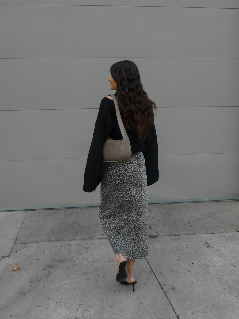 Zeplin Denim Maxi Skirt in Leopard