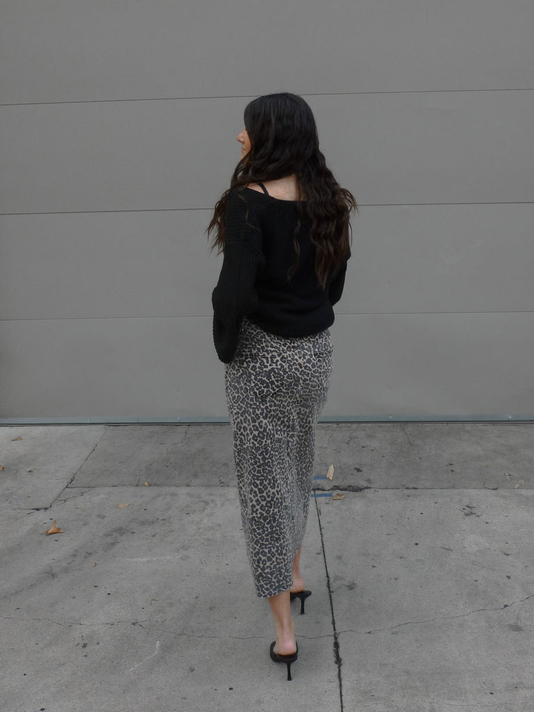 Zeplin Denim Maxi Skirt in Leopard