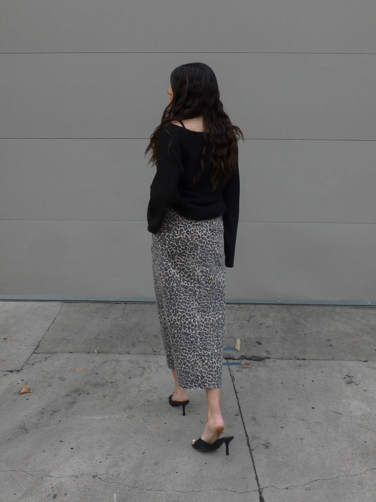 Zeplin Denim Maxi Skirt in Leopard