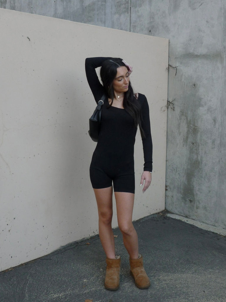 Rikki Ribbed Romper in Black