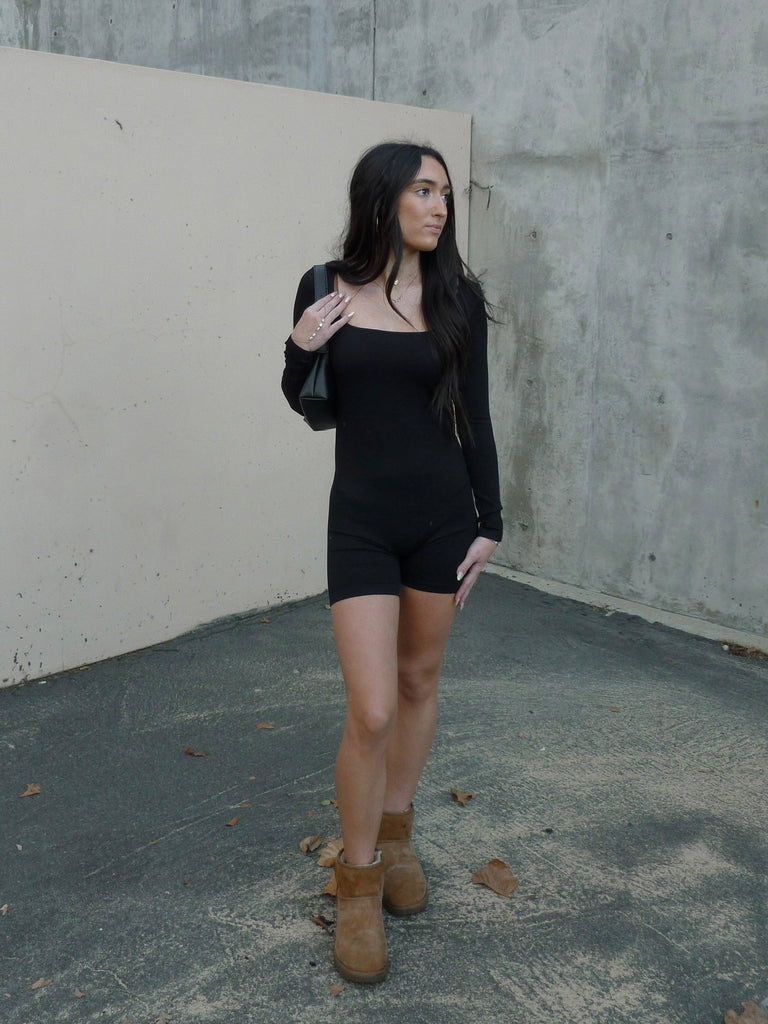 Rikki Ribbed Romper in Black