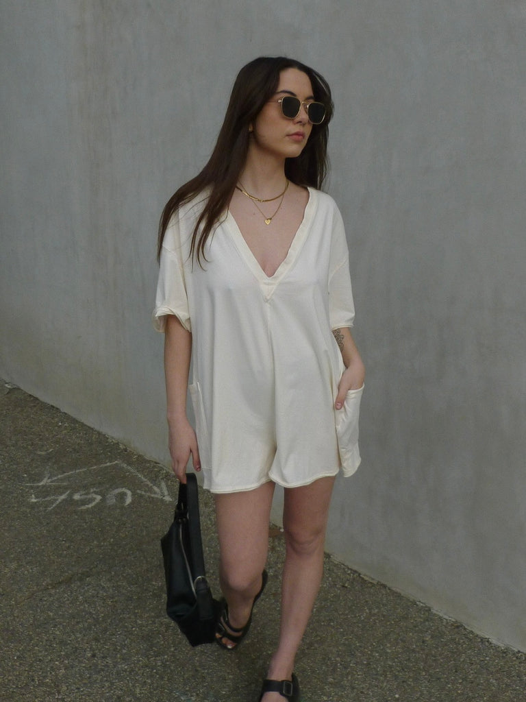 Hot Shot Tee Romper in Beached Clay by FREE PEOPLE